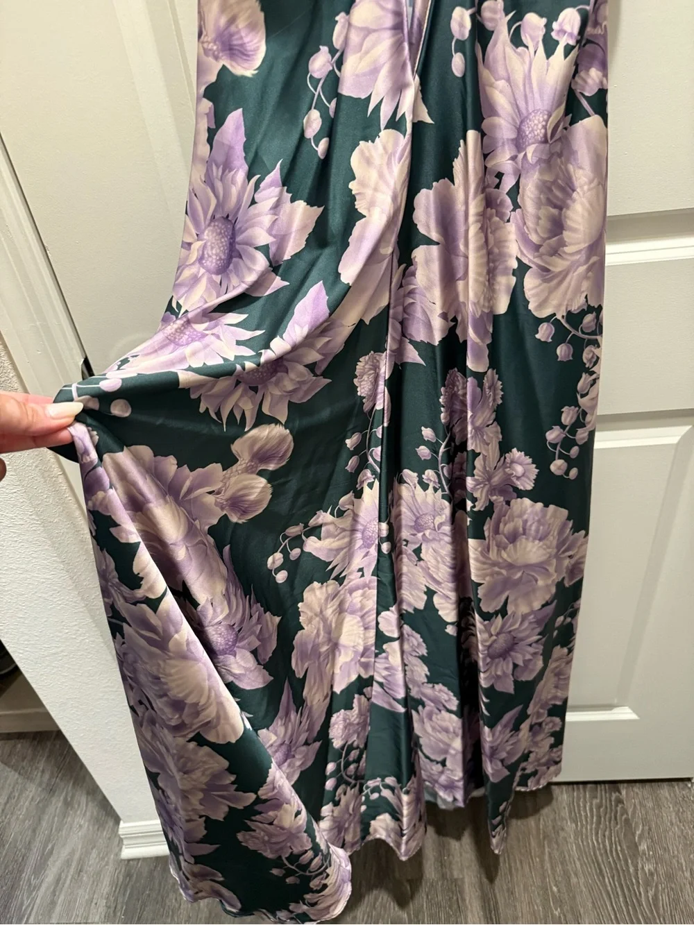 Floral Halter Maxi Dress in Dark Green and Lavender